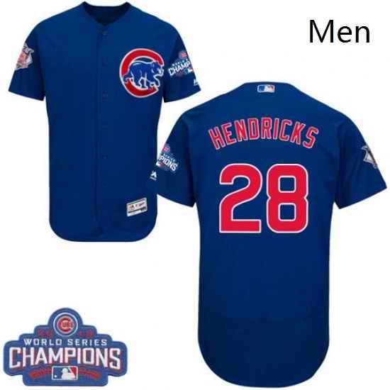 Mens Majestic Chicago Cubs 28 Kyle Hendricks Royal Blue Alternate 2016 World Series Champions Flex Base Jersey
